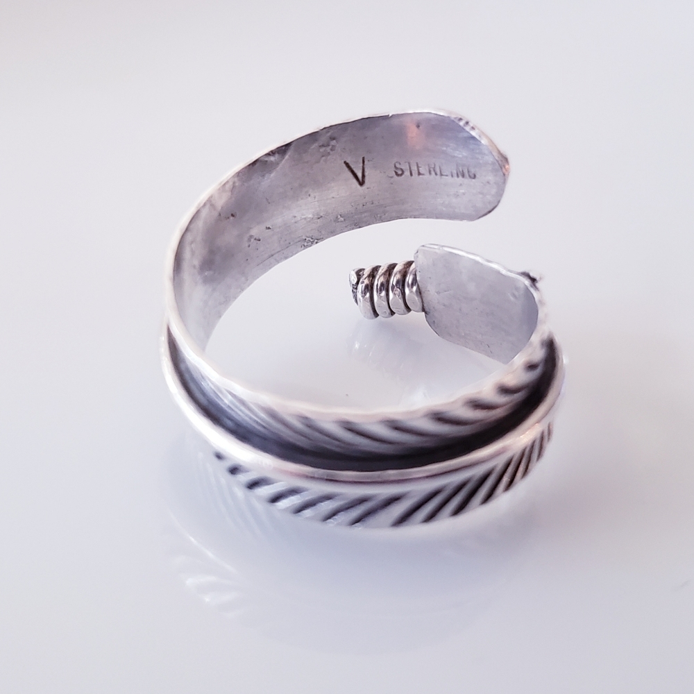 Prayer Feather Adjustable Ring Sterling Silver Na… - image 6